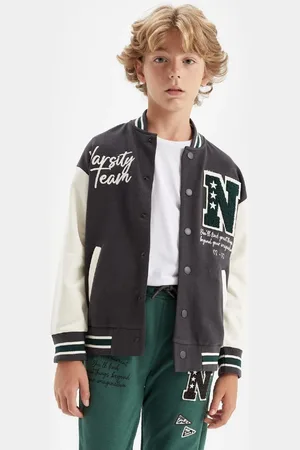 DeFacto Boys College Collar Snap Closure Double Pocket Seasonal Bomber Cardigan