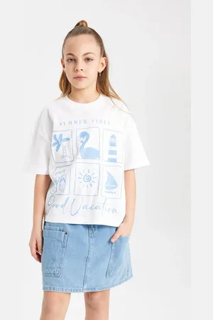 DeFacto Girl Oversize Fit Crew Neck Printed Short Sleeve T-Shirt