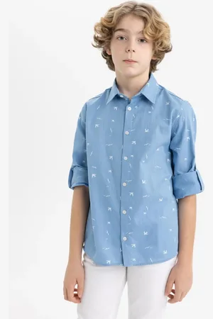 DeFacto Boy Polo Collar Patterned Long Sleeve Shirt