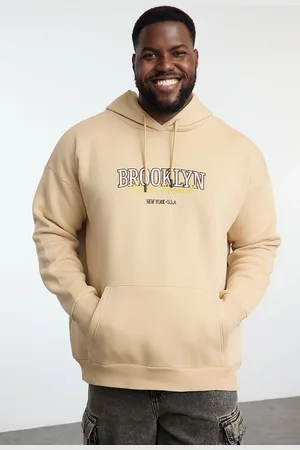 Trendyol Beige Large Size Oversize/Wide Cut City Embroidered Thick Fleece Sweatshirt