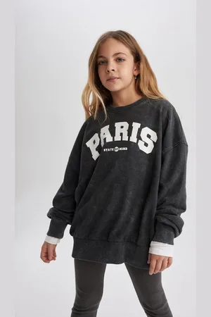 DeFacto Girl Oversize Wide Pattern Printed Crew Neck Soft Fluffy Thick Sweatshirt