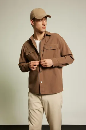 DeFacto Relax Fit Polo Collar Snap Closure Pocket Canvas Shirt Jacket