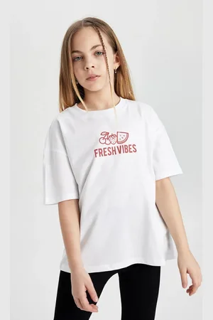 DeFacto Girls Oversize Wide Fit Crew Neck Back Printed Short Sleeve T-Shirt C2223A824Sm