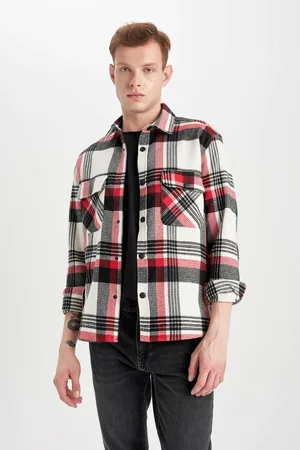 DeFacto Relax Fit Polo Collar Plaid Lumberjack Flannel Cotton Long Sleeve Shirt