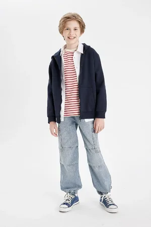 DeFacto Boys Cargo Pocket Elastic Waist and Leg Jogger Parachute Jean Pants