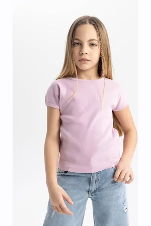 DeFacto Girl Slim Fit Crew Neck Corduroy Basic Short Sleeve T-Shirt
