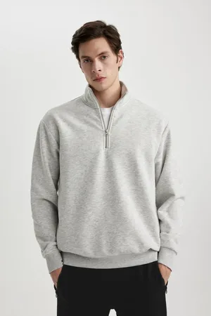 DeFacto Oversize Wide Pattern Zippered Stand Collar Basic Plain Sweatshirt