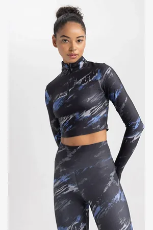 DeFacto Fit Crop Sheer Digital Printed Patterned Long Sleeve T-Shirt
