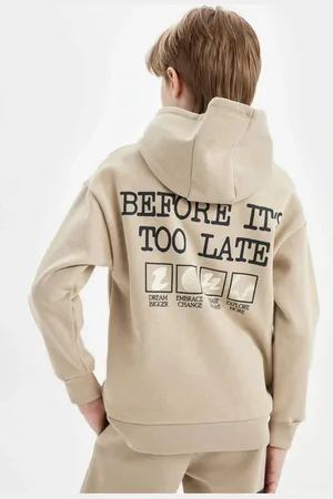 DeFacto Boy Oversize Wide Pattern Back Printed Hooded Sweatshirt