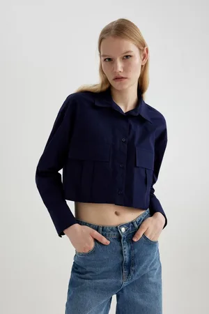 DeFacto Crop Basic Poplin Basic Long Sleeve Shirt