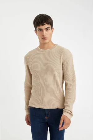 DeFacto Relax Fit Comfortable Cut Crew Neck Collar Inside Combed Cotton Knitwear Sweater