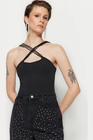 Trendyol černé pletené body se zapínáním na druky