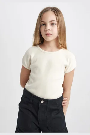 DeFacto Girl Slim Fit Crew Neck Corduroy Basic Short Sleeve T-Shirt