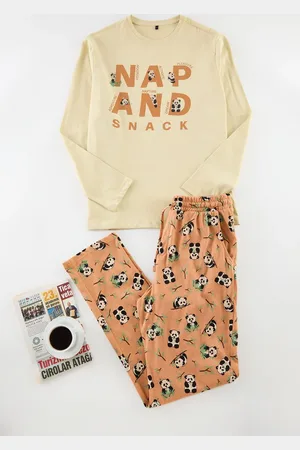 Trendyol Orange Printed Regular Fit Knit 100% Cotton Pajama Set