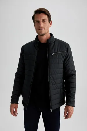 DeFacto Slim Fit Slim Cut Stand Collar Zippered Pocket Faux Leather Jacket Coat