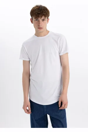 DeFacto White Long Muscle Fit Crew Neck Basic Plain Short Sleeve T-Shirt