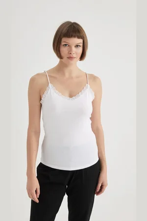 DeFacto Fall In Love Regular Fit Lace Detailed Thin Strap Cotton White Undershirt