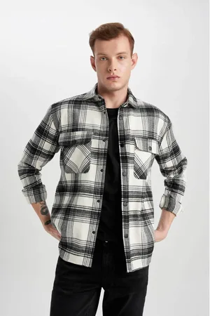 DeFacto Relax Fit Checked Cotton Long Sleeve Shirt