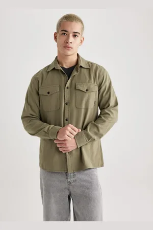 DeFacto Regular Fit Polo Collar Basic Plain Cotton Long Sleeve Shirt