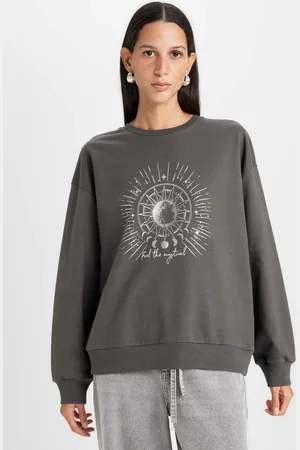 DeFacto Relax Fit Crew Neck Printed Thin Sweatshirt