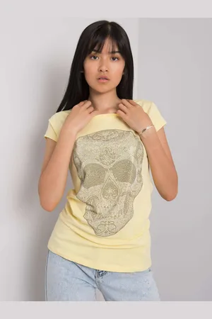 Ex moda Světle žluté tričko s nášivkou Skull