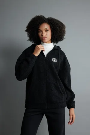 DeFacto Y2648 Oversize Fit Hooded Plush Cardigan