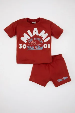 DeFacto Baby Boy Printed Short Sleeve T-shirt Shorts 2-Piece Set