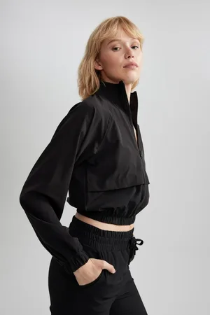 DeFacto Fit Crop Stand Collar Woven Cardigan