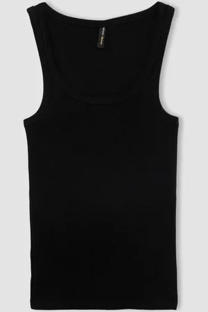 DeFacto Slim Fit Narrow Cut Basic Plain Round Neck Ribbed Camisole Undershirt