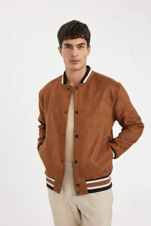 DeFacto Relax Fit Suede Coat Jacket College Collar Snap Pocket Lined