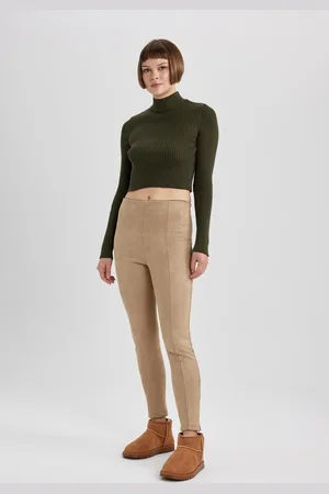 DeFacto High Waist Basic Plain Suede Long Leggings