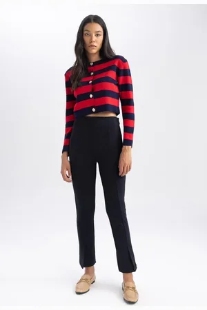 DeFacto Basic Straight Pants Slim Fit Slim Cut High Waist Short Leg