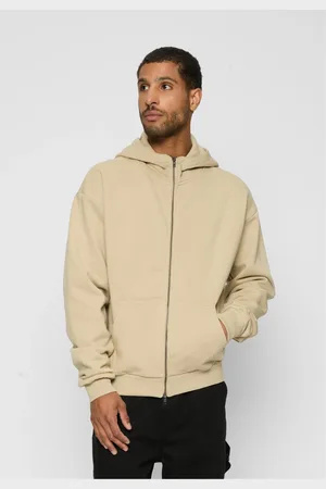 Urban classics Pánská mikina s vysokým límcem na zip smetanová