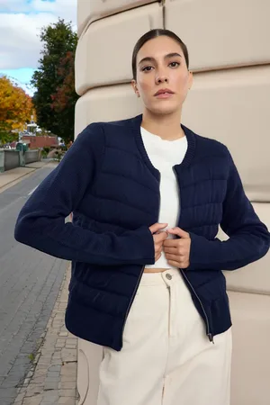 Trendyol Navy Blue Crew Neck Zippered Coat-Looking Knitwear Cardigan