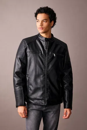 DeFacto Water Repellent Slim Fit Stand Collar Leather Coat