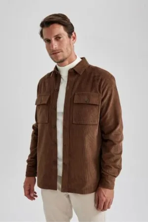 DeFacto Regular Fit Polo Collar Corduroy Long Sleeve Shirt Jacket