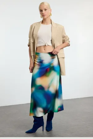 Trendyol Multicolored Patterned Viscose Fabric Midi Woven Skirt