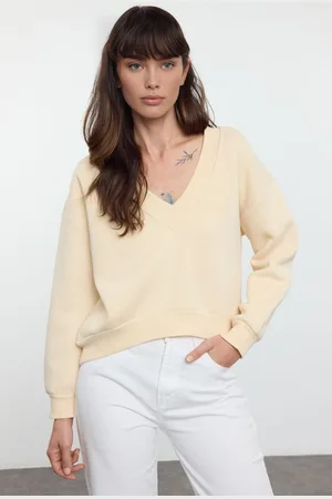 Trendyol Stone Basic Regular/Normal Pattern V-neck Thick Polar Fleece Knitted Sweatshirt