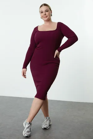 Trendyol Curve Plum Camisole Knitted Plus Size Dress