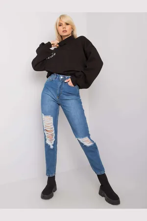 RUE PARIS Modré roztrhané mom jeans Kessy