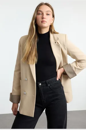 Trendyol Mink Sleeve Patterned Lining Detailed Woven Blazer Jacket