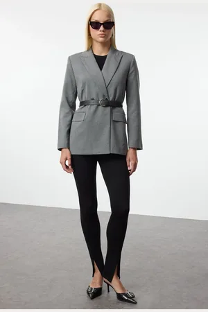 Trendyol Gray Belted Woven Blazer Jacket
