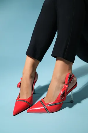 LuviShoes GLEN Red Skin Zipper Detailed Women