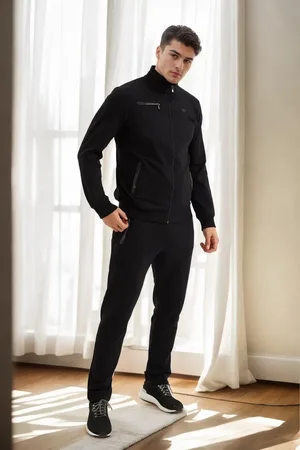 Dewberry 51357 Plus Size Mens Tracksuit Set-BLACK