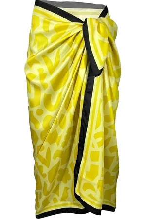 Dewberry 71058 Patterned Shiny Fabric Women Pareo-YELLOW