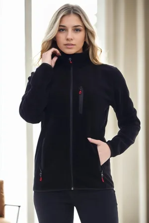 Dewberry 80514 Full Zipper Fleece Jacket-BLACK