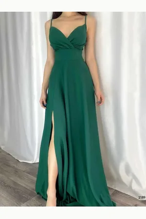 Dewberry 74886 Rope Strap Slit Evening & Graduation Dress-GREEN