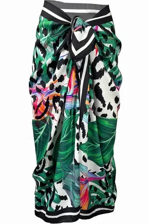 Dewberry 71058 Patterned Shiny Fabric Women Pareo-BLACK-GREEN