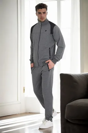 Dewberry 33328 Mens Tracksuit Set-GREY