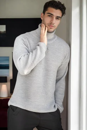 Dewberry 18701 Turtleneck Mens Knitwear-GREY